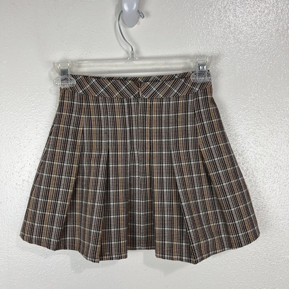Katie J NYC Skirt Youth Medium Brown Plaid School Girl Pleated Mini A-Line Kids - Picture 11 of 12
